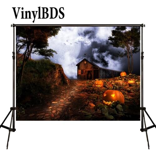 VinylBDS Photography Backdrops Citrouille Halloween Background Forest Backdrop Wooden House Backdrop Backdrop Photo Studio Moon