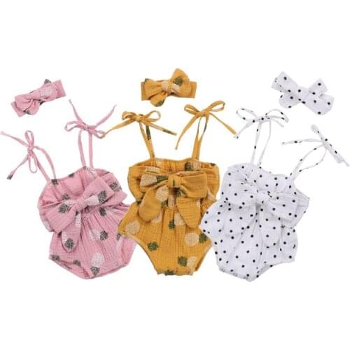 Wallarenear 0-24M Newborn Infant Baby Girl Romper Sleeveless Cotton Bow Dot Printe Fashion Jumpsuit For Cute Baby 3Colors