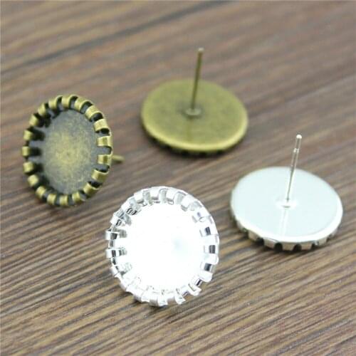 20pcs 2 Colors Fit 12mm Glass Cabochon Copper Material Curling Edge Earring Studs, Crimping Earrings Base/Blank Bezels DIY