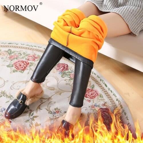 NORMOV Winter Women Leggings Warm Thick Plus Velvet Black Faux Leather Pants Women Compression Slim Casual Leggings