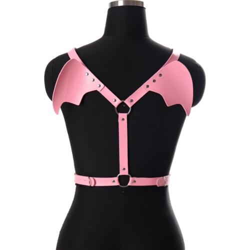 Pink Wing Leather Body Harness Bra Belt Sexy Lingerie Pastel Goth Crop Top Suspender Bikini Party Plus Size Female Strap Cage