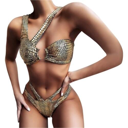 Women One Shoulder Hollow Out Bikini Push-Up Pad Swimwear Beachwear Set Swim Wear Women 2020 Bikini Female Swimwear Z0323