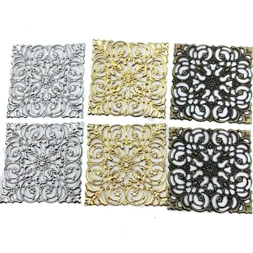 10Pcs Filigree Square Wraps Connectors Jewelry Findings Connectors 51x51mm