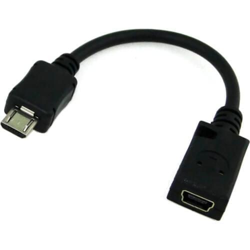 10cm Mini USB Female to Micro USB Male Connector Data Transfer Cable for phones MP3 MP4 0.1M Black Color