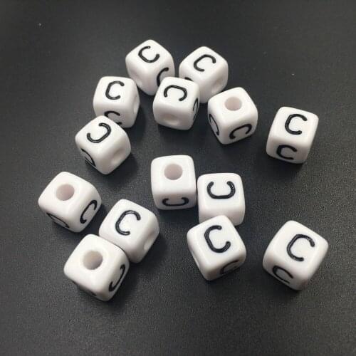 100PCS/Lot Single Letter C Printing Cube Alphabet Beads 10*10MM Square Plastic English Initial Beads Wholesale Ft for Bracelet