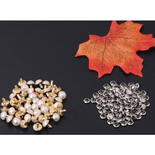 100x Imitation Pearls With Rivets Studs Leather Bag Shoes Clothes Crafts Decor 40JA