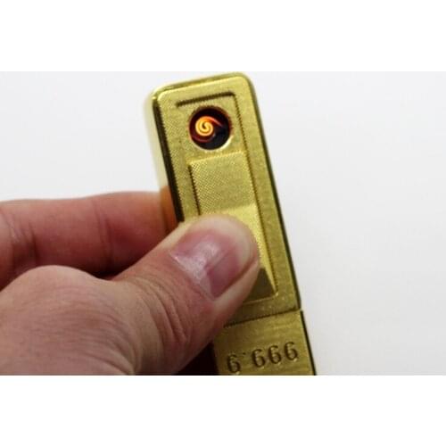 2PCS/LOT High Quality Gold Bar Windproof Electronic Rechargable USB Flameless lighter