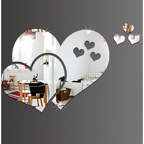 Heart Shaped 3D Mirror Wall Sticker Modern Home DIY Art Mural Decal Decorative Removable Paster Bedroom Living Room Decoration