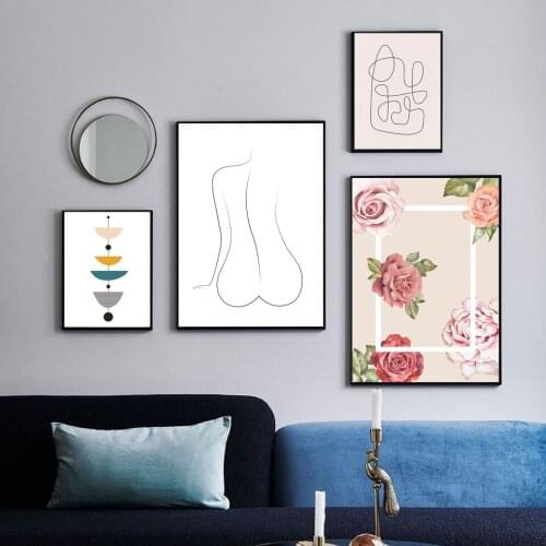 Abstract Woman Body Curve Line Drawing Picture Art Print Flower Canvas Painting Scandinavian Wall Art Poster Minimalist Decor