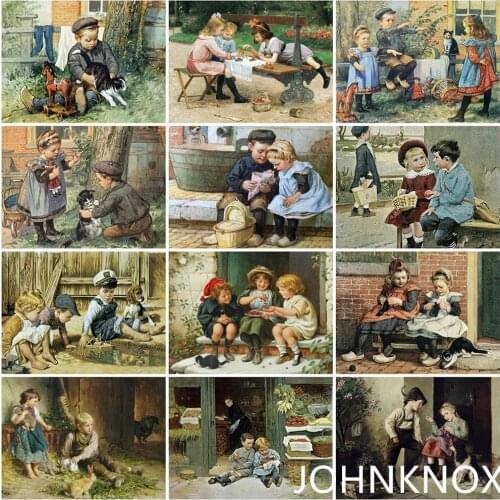 Childern with Cat Diamond Painting 5D Diy Diamond Embroidery Full Round& Square Drill Diamond Mosaic Cross Stitch Home Decor