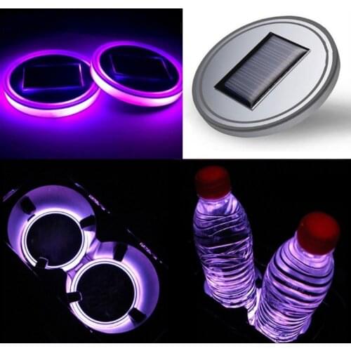 Car Anti-skid Water Cup Pad Solar LED Car Coaster Anti-skid Pad Waterproof Car Interior Decoration Lights