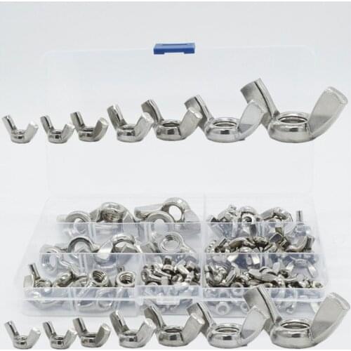 98 Pcs/box Wing Nut Assortment Kit M3 M4 M5 M6 M8 M10 M12 304 Stainless Steel Wing Nuts Butterfly Nuts for Drum Bicycle DIN 315