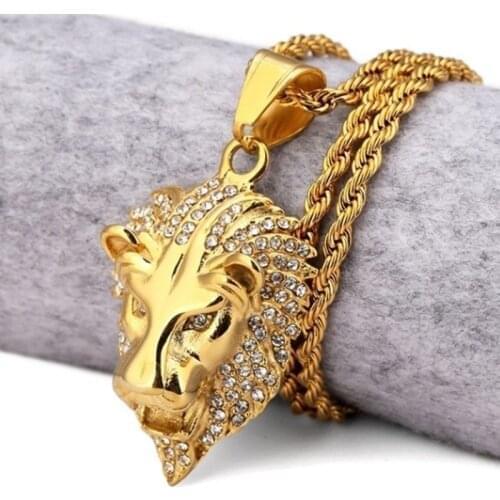 Lion Head Gold Necklace Hip Hop Street Pendant Jewelry 60cm Chains