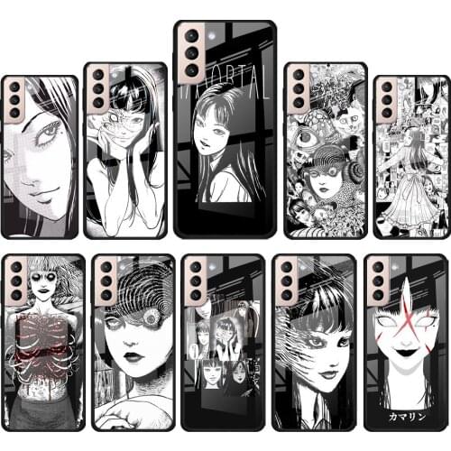 Junji Ito Tees Horror for Samsung Galaxy S21 Ultra Plus A72 A52 4G 5G M51 M31 M21 Luxury Tempered Glass Phone Case Cover