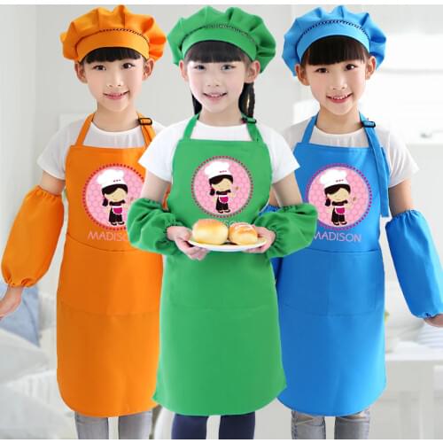 Childrens custom apron kitchen baking painting class home cleaning sleeve hat kids apron drawing print logo