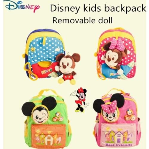 Disney New Childrens Backpack Plush Toy School Bag Cartoon Cute Mickey Minnie Doll Small Backpack Doll Detachable Baby Bag