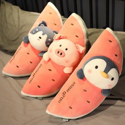 Hot Sale Kawaii Cartoon fruit transformed into animal pillow cat husky rabbit big cushion Plush Doll Toy For Stusents Kids