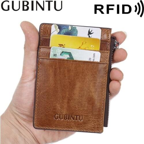 Gubintu Anti-Magnetic Bank Card Holder RFID Genuine Leather Multi-Function Zipper Purse Bus Certificate Card Sleeve
