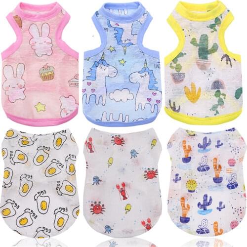 Cotton Pet Clothing Summer Sunscreen Vest Cool and Breathable Dog Vest Cute Printed Puppy Dog T-shirt for Small & Medium Dogs