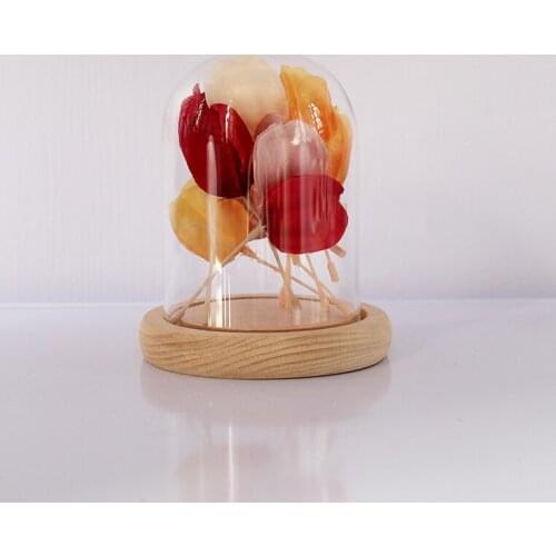 Artificial Flower Moonlear Glass Dome HousewaresDecorative Clear Glass Cloche Bell Jar Display Case with Black Rustic Wood Base