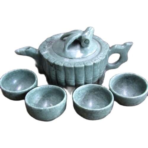 China Handmade Jade Carving Natural White Jade Kungfu Teapots And Bowls In China