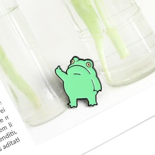Cartoon Handsome Frog Vertical Enamel Pin Fashion Green Brooch Backpack Clothes Lapel Pin Animal Jewelry Gift for Friends