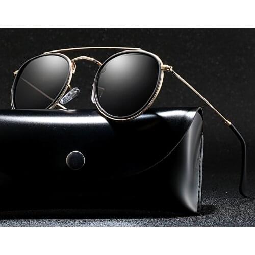 With Case Round Polarized Sunglasses Men Brand Designer Polaroid Sun Glasses Women Metal Frame Black Lens Eyewear Driving