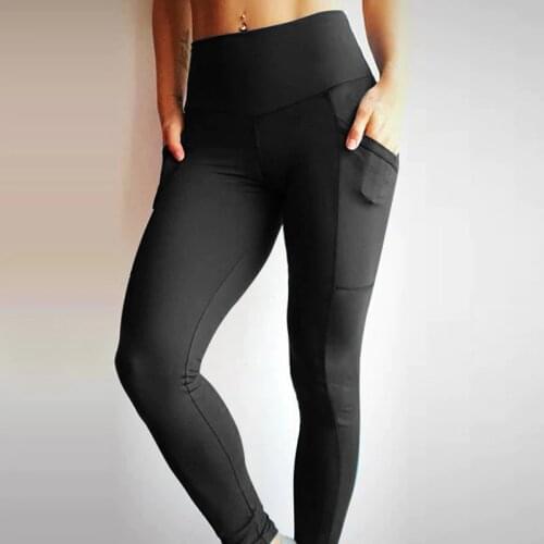 SALSPOR Pocket Sport Leggings Solid Color Yoga Pants Women High Waist Push Up Leggings Sport Fitness Running Fitness Clothing