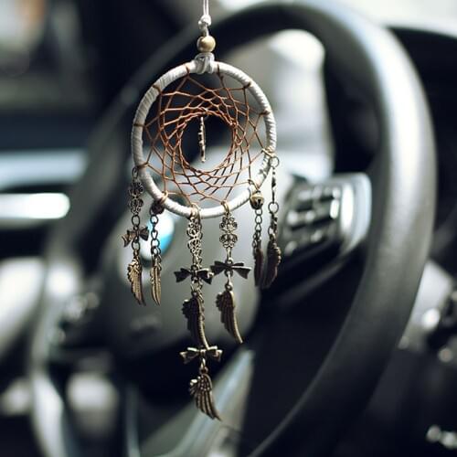 Retro dreamcatcher safe tree car hanging home ornaments interior decoration feather crafts bronze pendant gifts car decoration