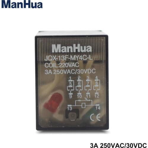 Manhua 10A 250VAC/30VDC LED JQX-13F-MY4C-L General Purpose Relay