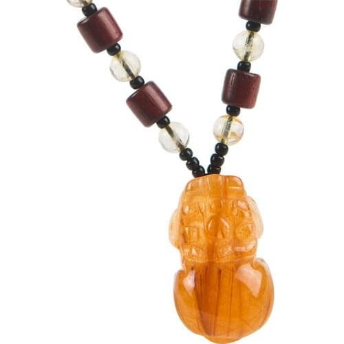 Women Men Powerful Necklace Charm Pendant Pixiu Shaped Brazil Natural Titanium Rutilated Quartz Crystal Pendant 23*15*13mm