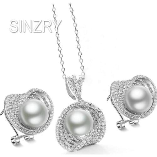SINZRY micro paved CZ jewelry set cubic zirconia simulated pearl chokers necklace earring jewelry sets lady costume jewellery