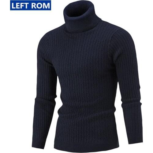 New High-quality Cotton Fashion Simple Pure Color Twist Mens Sweater Turtleneck / Male High End Turtleneck Knitting Sweater Men