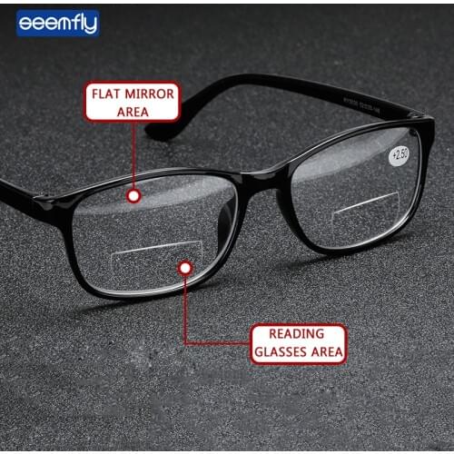 Seemfly Men Women Bifocals Reading Glasses Ultralight Black Frame Clear Near And Far Presbyopia Glasses Diopters +1.0 +2.5 +4.0