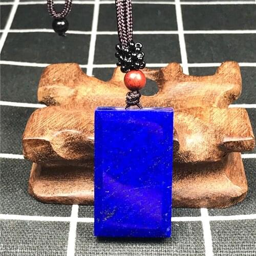 Natural Blue Lapis Lazuli Beads Necklace Pendant Jewelry For Woman Men Rectangle Crystal 36x22x9mm Stone Reiki Rope Chain AAAAA