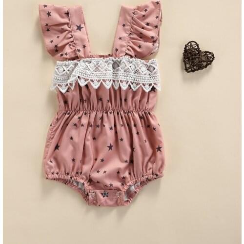 Princess Newborn Kids Baby Girl Clothes Star Printed Fly Sleeve Jumpsuit Lace Floral Summer Outfits Pink Bodysuit Sunsuit