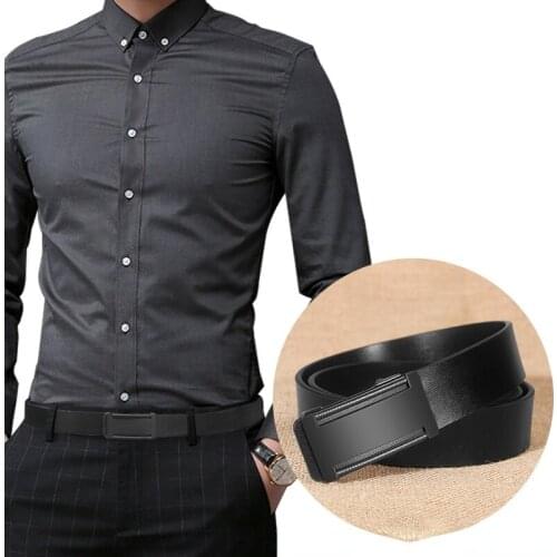 Men Belt Young Business Simple Fashion Male Waistband Black Genuine Leather Luxury High Quality New Alloy Automatic Buckle Belt