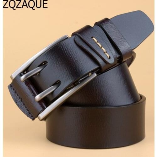 2018 British Style Double Pin Buckle High Quality Genuine Leather Belt For Men Casual Jeans Waistbands Strap Free Shipping SY086