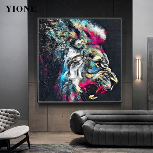 Roar Lion Colorful Graffiti Oil Painting Abstract Poster Wild Animal Head Art Prints Wall Picture for Living Room Office Decor