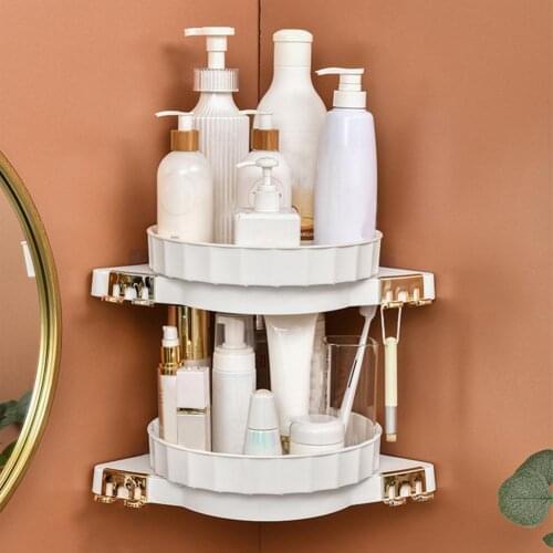 Storage Rack Wall Mounted Good Load Capacity Plastic Multi-function Storage Rotating Shelf Supplies Bathroom Makeup Organizer