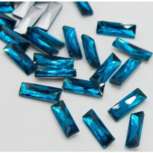 Long Rectangle Blue Zircon Color Rhinestones Pointback Gems Stones Strass Crystal For Apparel Arts 5x15mm 7x21mm 10x30mm