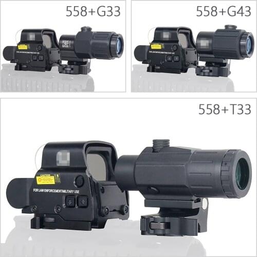 Tactical 558 Holographic Red and Green Dot Scope With G43 T33 Magnifier Combo Hunting Rifle Scope G33 3X Magnifier Quick Aiming