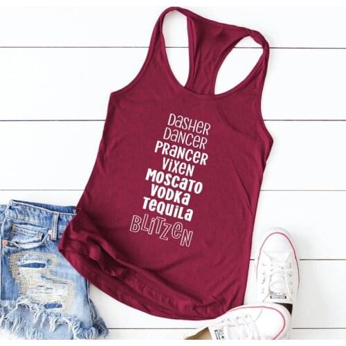 Dasher Dancer Prancer Vixen Moscato Vodka Tequila Blitzen Tank Funny Women Sleeveless Drinking Christmas Party Tops Tanks