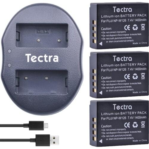 Tectra 3pcs NP-W126 NP W126 Camera Li-ion Bateria + USB Dual Charger for Fujifilm FinePix HS30EXR HS33EXR HS50EXR X-A1 X-E1