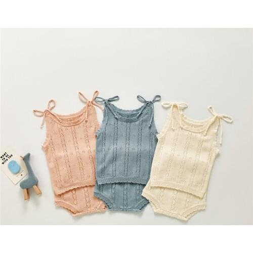 Knitted Clothes Set For Baby Outfits Baby Clothes Sling Hollow Knitted Vest + Shorts 2Pcs Toddler Clothing Set For Girls Cotton