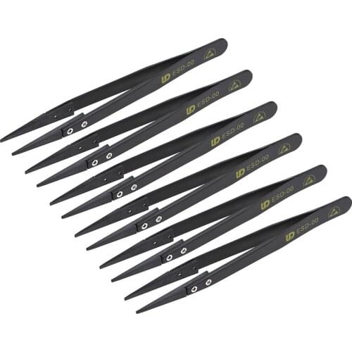 Uxcell ESD Precision Anti-Static Tweezers, Stainless Steel Flat Pointed Tweezers for Craft Jewelry Electronics, 6 Pcs