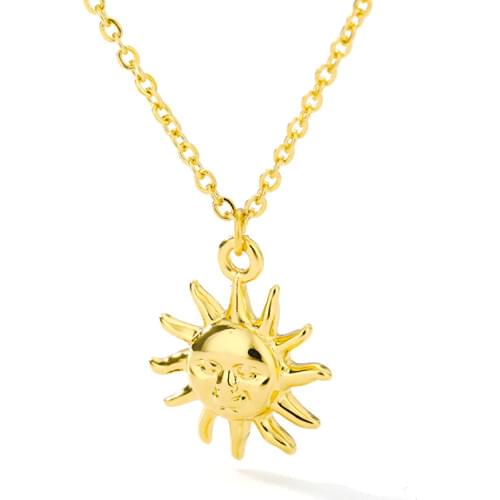 Vintage Smiley Sun Face Pendant Necklace For Women Stainless Steel Gold Chain Boho Choker Necklace Jewelry Pendant Gift Collier