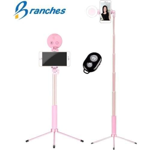 1.7m Extendable live Tripod Selfie Stick LED Ring light Stand 4 in 1 With Monopod Phone Mount for iPhone X 8 Android SmartPhone