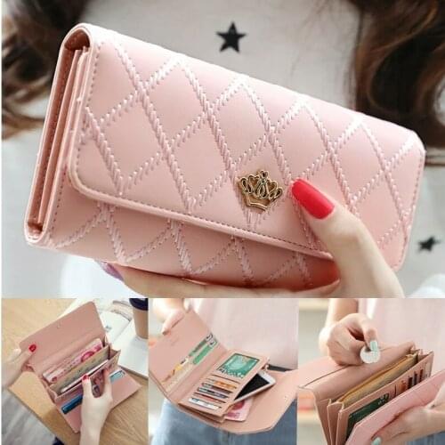 Womens Wallets and Purses Plaid PU Leather Long Wallet Hasp Phone Bag Money Coin Pocket Card Holder Female Wallets Purse