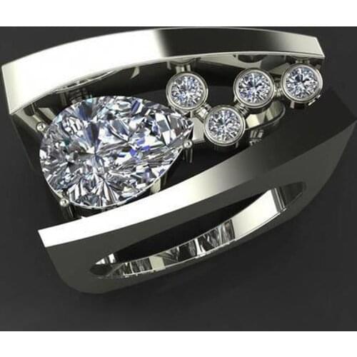 2020 New Silver Color Big Ring with Zircon Stone for Women Wedding Engagement Fashion Jewelry
